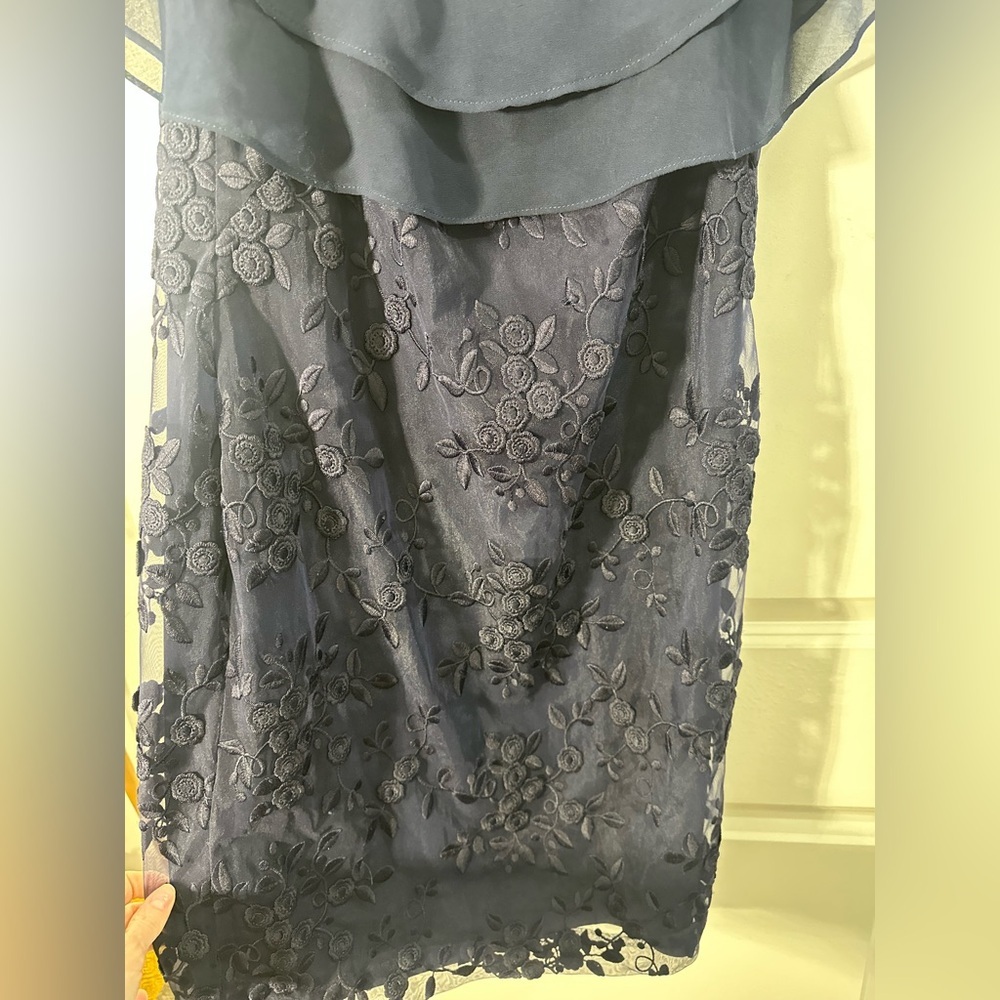 Lauren Ralph Lauren Navy Lace Dress Size 8 Elegant Overlay Cocktail Formal - Picture 9 of 11